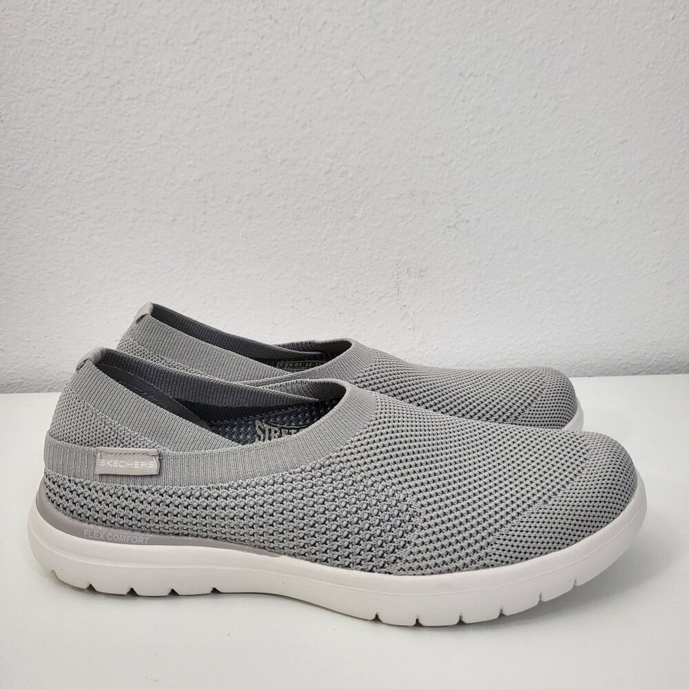 SKECHERS On The Go Flex Womens 8 Slip-On Knit Casual Comfort Shoes Gray White